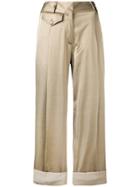 Maison Flaneur Metallic Straight-leg Trousers - Nude & Neutrals