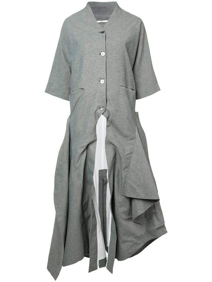 Renli Su - Cropped Sleeve Asymmetric Coat - Women - Cotton - S, Blue, Cotton