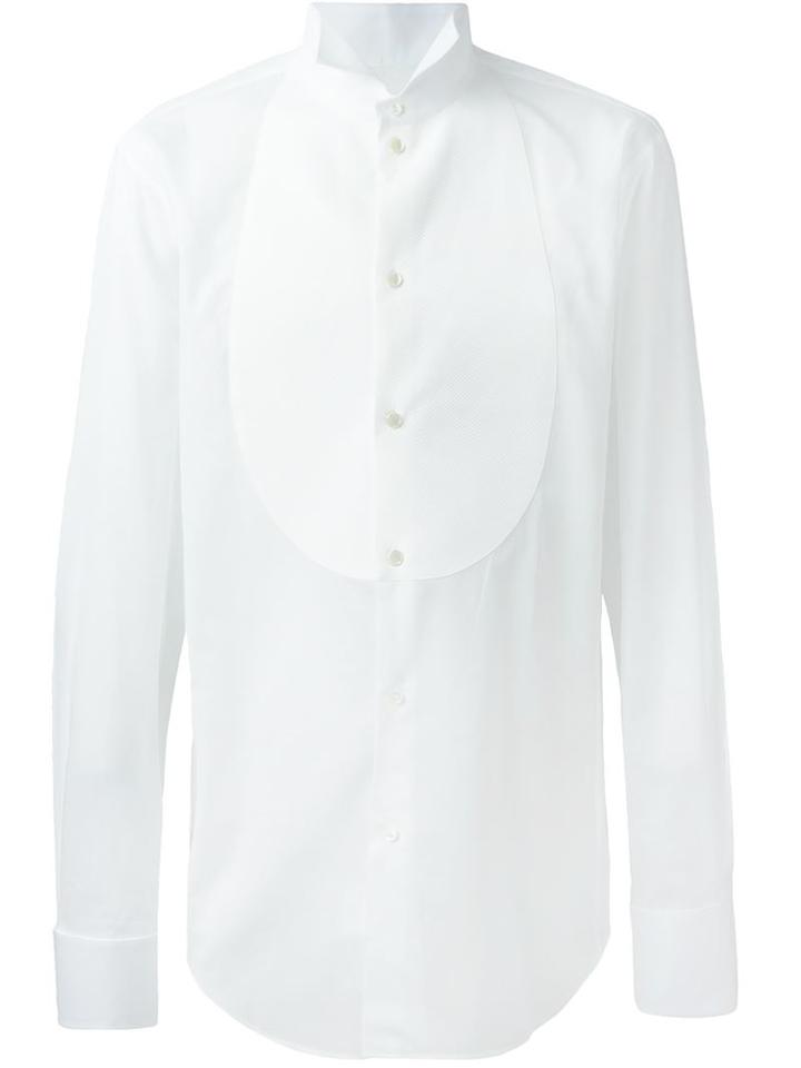 Giorgio Armani Textured Bib Formal Shirt, Men's, Size: 41, White, Cotton
