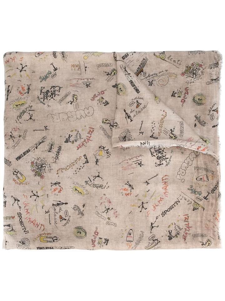 Faliero Sarti Scribble Print Scarf, Women's, Nude/neutrals, Modal/cashmere