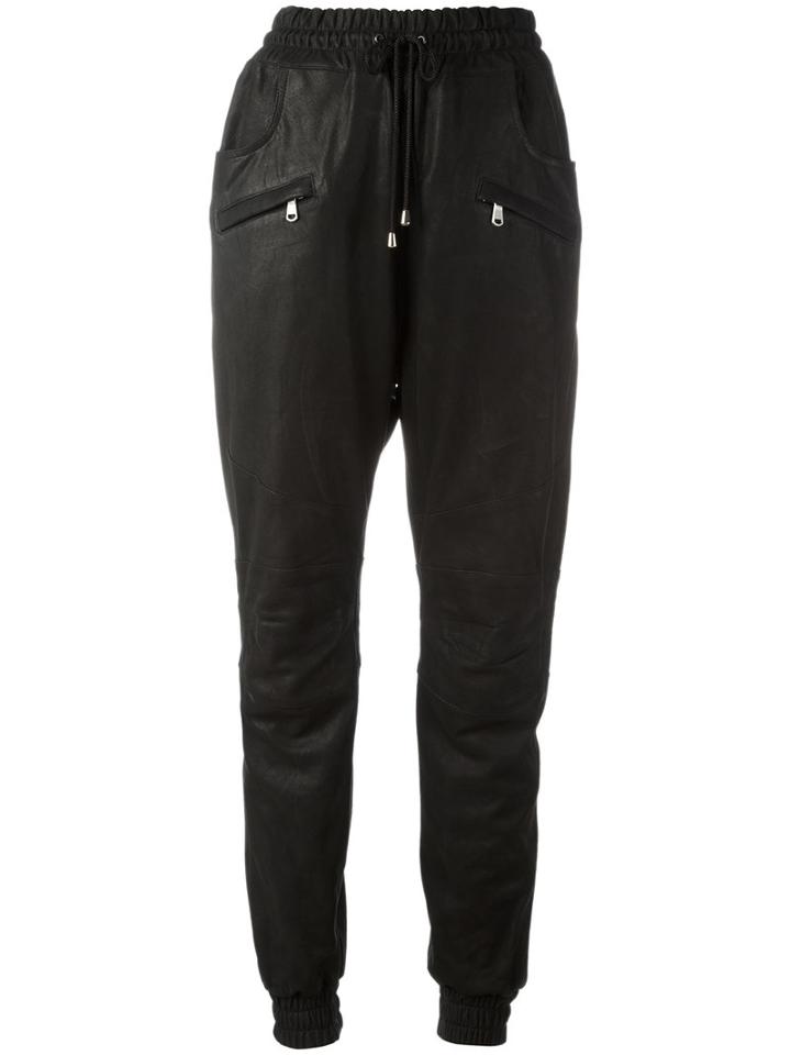 Pierre Balmain Tapered Trousers, Size: 48, Black, Calf Leather/cotton