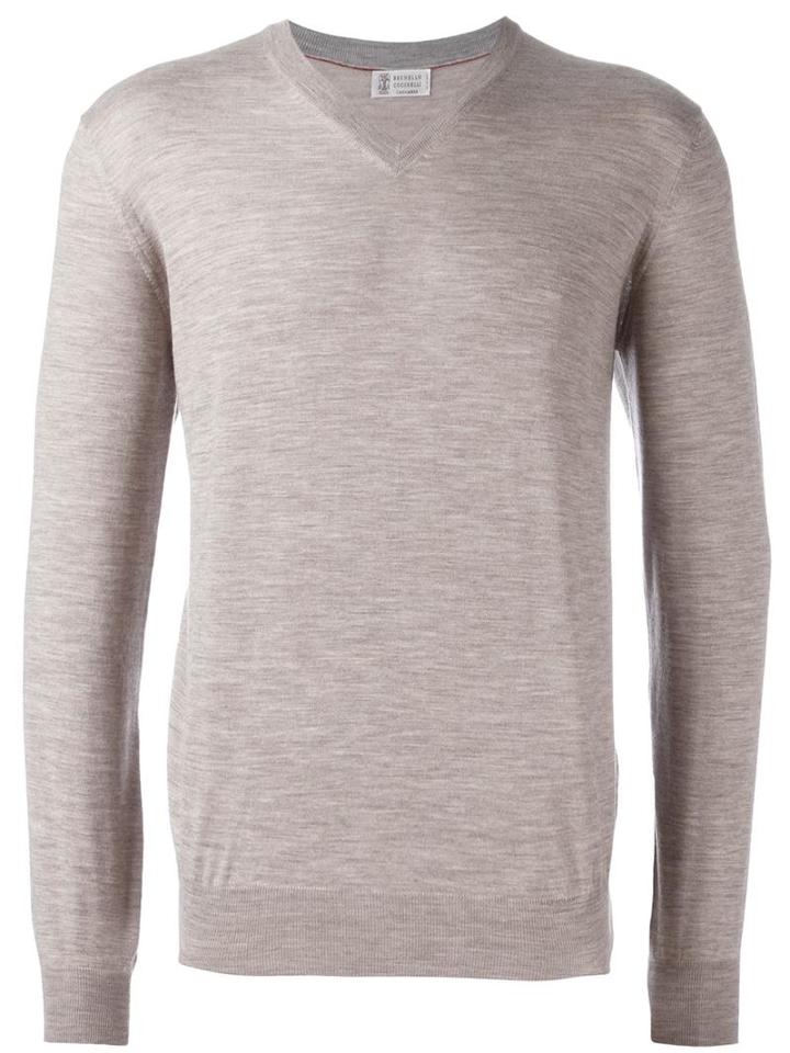 Brunello Cucinelli V-neck Jumper, Men's, Size: 52, Nude/neutrals, Virgin Wool/cashmere