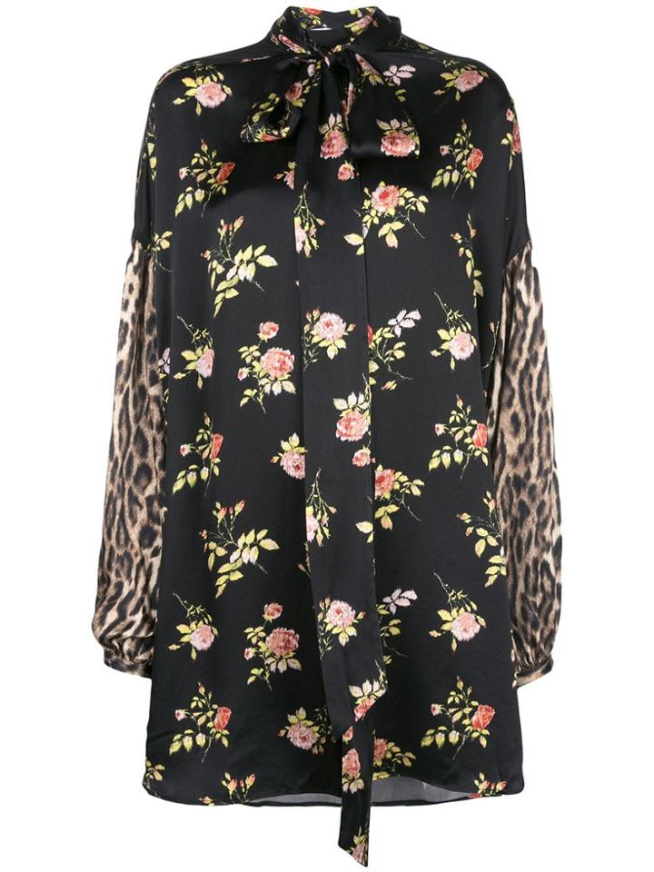 R13 Printed Pussy Bow Mini Dress - Black