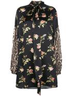 R13 Printed Pussy Bow Mini Dress - Black