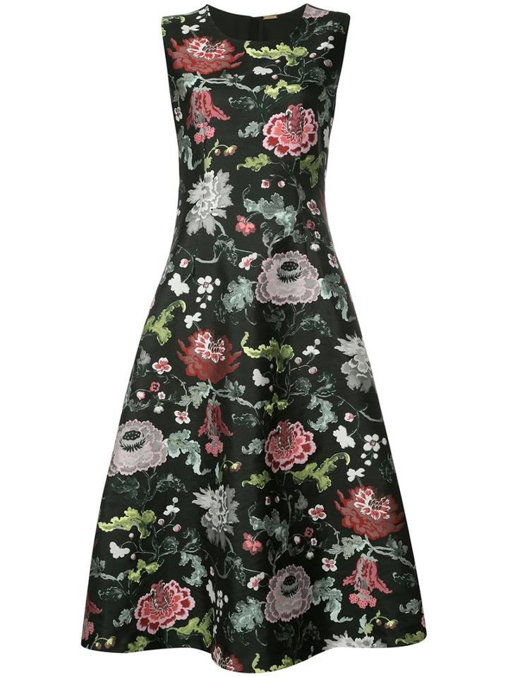 Adam Lippes Floral Print Flared Dress, Women's, Size: 6, Black, Polyester