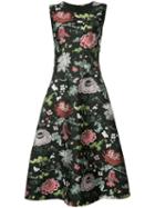 Adam Lippes Floral Print Flared Dress, Women's, Size: 6, Black, Polyester