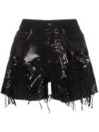 R13 Shredded Sequin-embellished Denim Shorts - Black