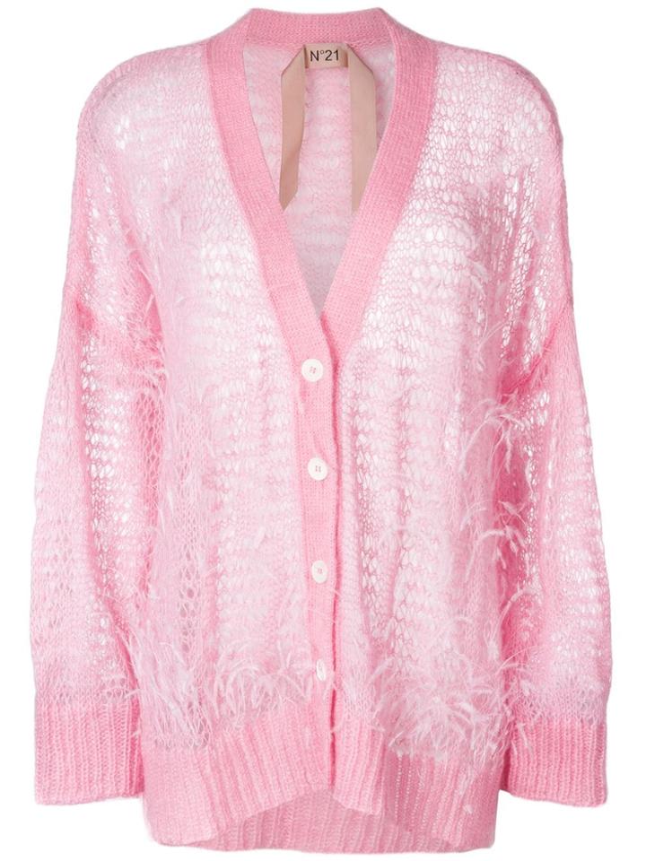 Nº21 Oversize Open-knit Feather Cardigan - Pink