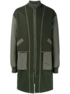 Helmut Lang Zip Up Contrast Sleeve Coat, Men's, Size: Xl, Green, Wool/polyester/other Fibers/viscose
