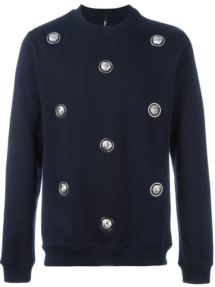 Versus Lion Head Studded Sweatshirt, Men's, Size: Large, Blue, Cotton