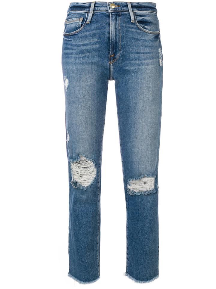 Frame Denim Distressed Straight Leg Jeans - Blue