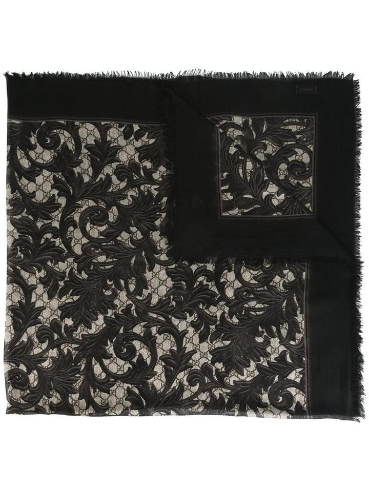 Gucci Floral Print Scarf, Black, Modal/silk