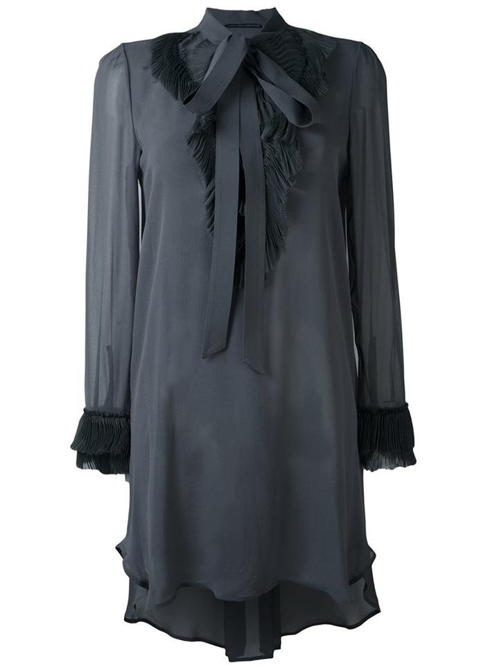 Ermanno Scervino Bow Collar Shift Dress, Women's, Size: 44, Grey, Silk