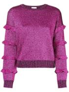 Red Valentino Round Glitter Ruffle Sleeve Sweatshirt - Pink & Purple