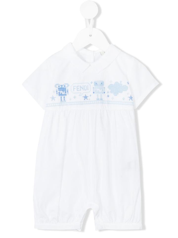Fendi Kids - Embroidered Romper - Kids - Cotton - 3 Mth, White