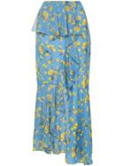 Goen.j Floral Printed Asymmetric Skirt - Blue