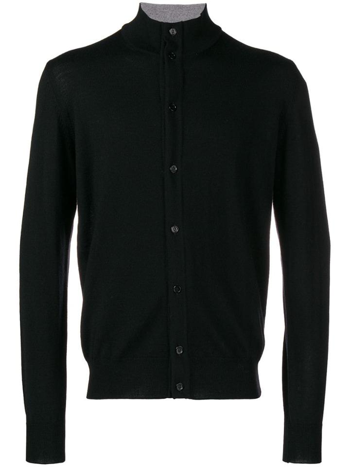 Fay Fine Knit Buttoned Cardigan - Black