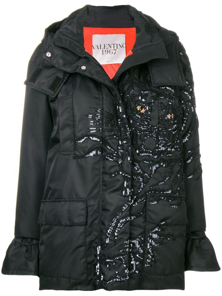 Valentino Embellished Tiger Padded Jacket - Black