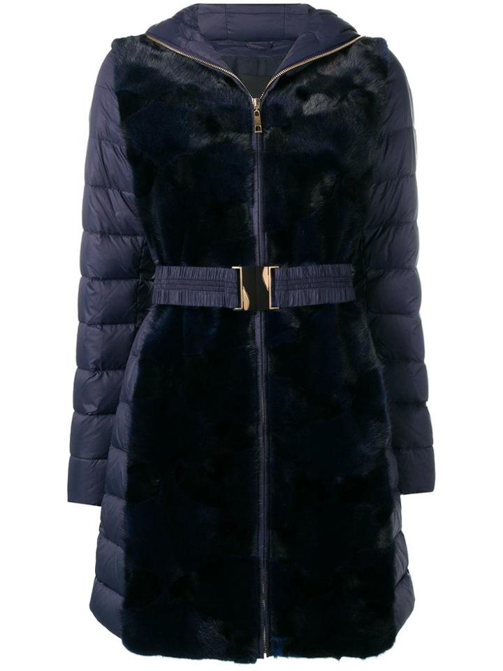 Liska Mink Fur Hooded Coat - Blue