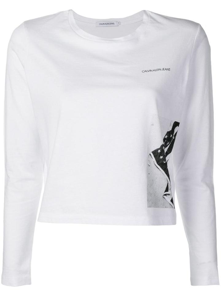 Calvin Klein Jeans Flag Print Cropped Top - White