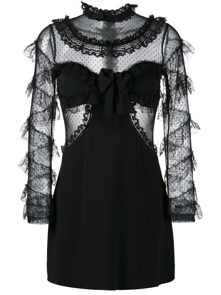 Alessandra Rich Embroidered Tulle Bandeau Dress, Women's, Size: 42, Black, Silk/polyamide/spandex/elastane/viscose