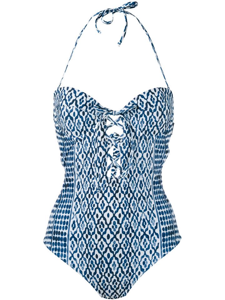 Mara Hoffman - Lace-up Detail Swimsuit - Women - Nylon/spandex/elastane/recycled Polyester - Xs, Blue, Nylon/spandex/elastane/recycled Polyester