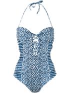 Mara Hoffman - Lace-up Detail Swimsuit - Women - Nylon/spandex/elastane/recycled Polyester - Xs, Blue, Nylon/spandex/elastane/recycled Polyester