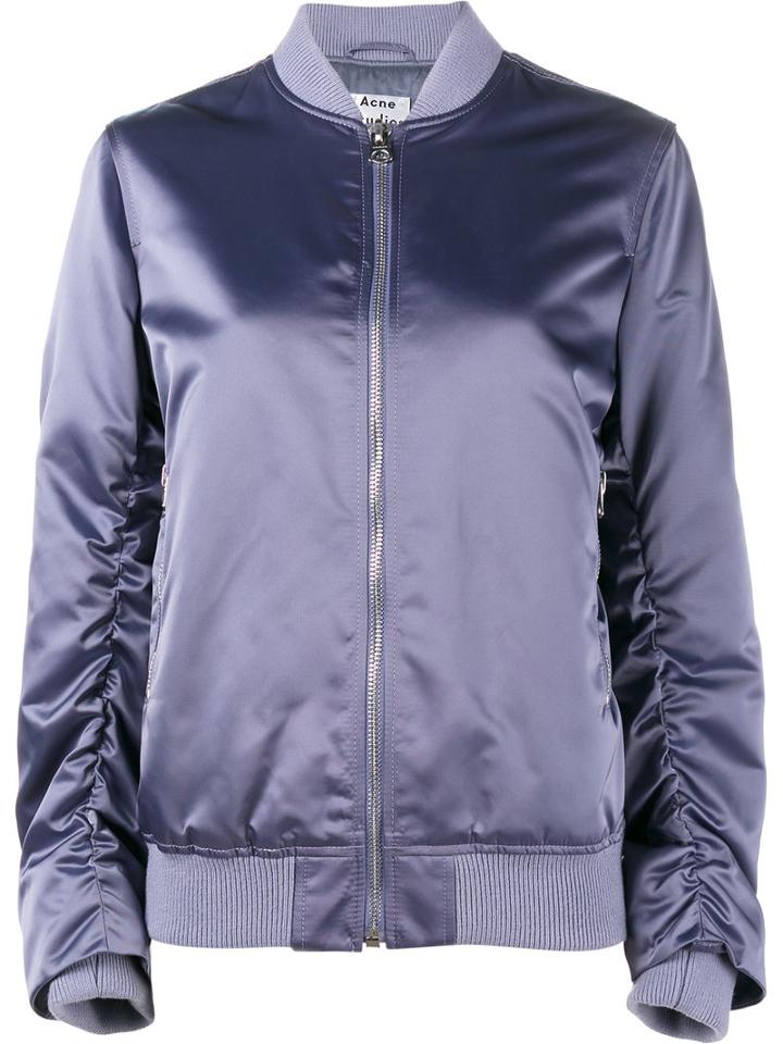 Acne Studios Ruched Sleeve Bomber Jacket, Women's, Size: 42, Pink/purple, Cotton/acrylic/nylon/wool