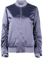 Acne Studios Ruched Sleeve Bomber Jacket, Women's, Size: 42, Pink/purple, Cotton/acrylic/nylon/wool