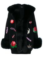 Philipp Plein Patch Fox Fur Trim Cardigan - Black