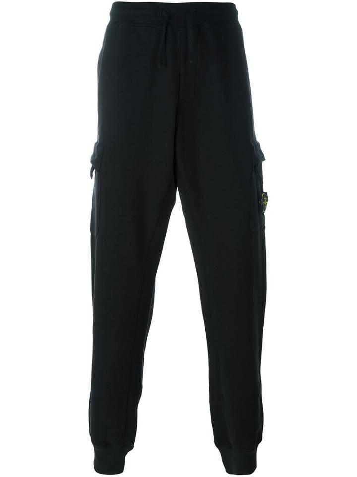 Stone Island Logo Patch Track Pants, Men's, Size: Small, Black, Cotton