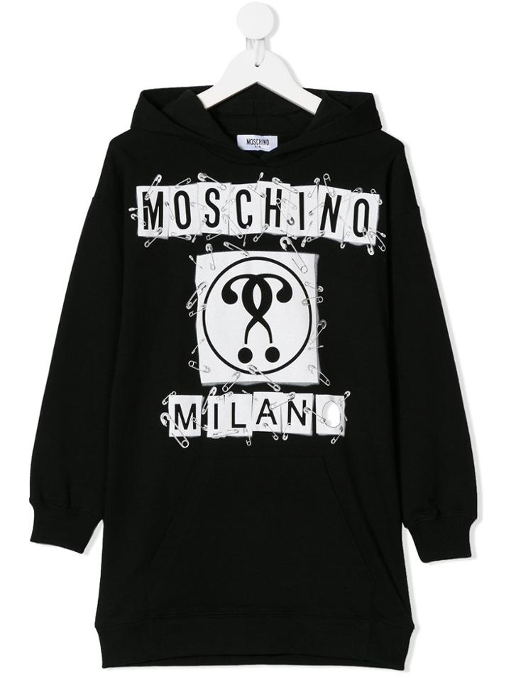 Moschino Kids Teen Logo Print Hoodie Dress - Black