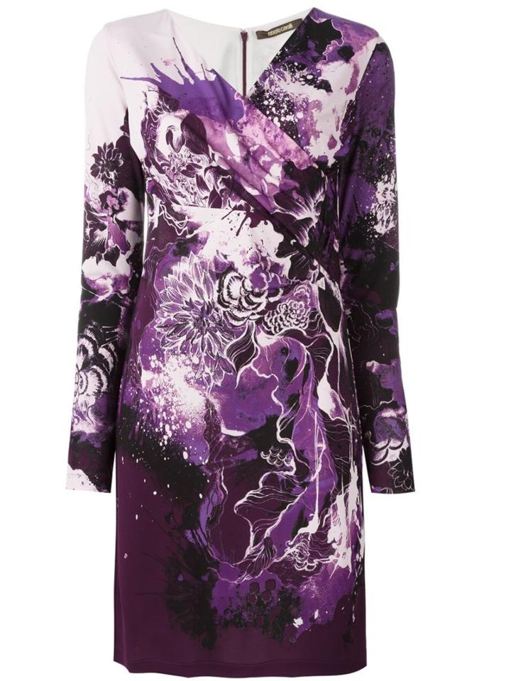 Roberto Cavalli Floral Print Dress, Women's, Size: 46, Pink/purple, Viscose