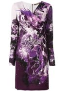 Roberto Cavalli Floral Print Dress, Women's, Size: 46, Pink/purple, Viscose