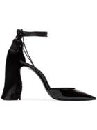 Saint Laurent Zoe 105 Tassel Heel Patent Leather Sandal - Black