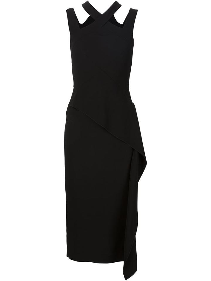 Roland Mouret Crisscross Front Dress, Women's, Size: 2, Black, Viscose/acetate/spandex/elastane