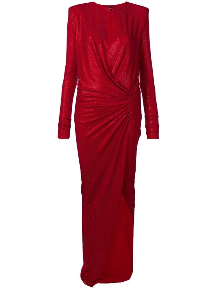 Alexandre Vauthier Draped Diamante Split Neck Gown - Red