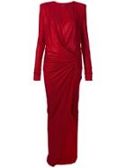 Alexandre Vauthier Draped Diamante Split Neck Gown - Red