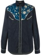 Roberto Cavalli Print Panel Shirt, Men's, Size: 52, Blue, Cotton