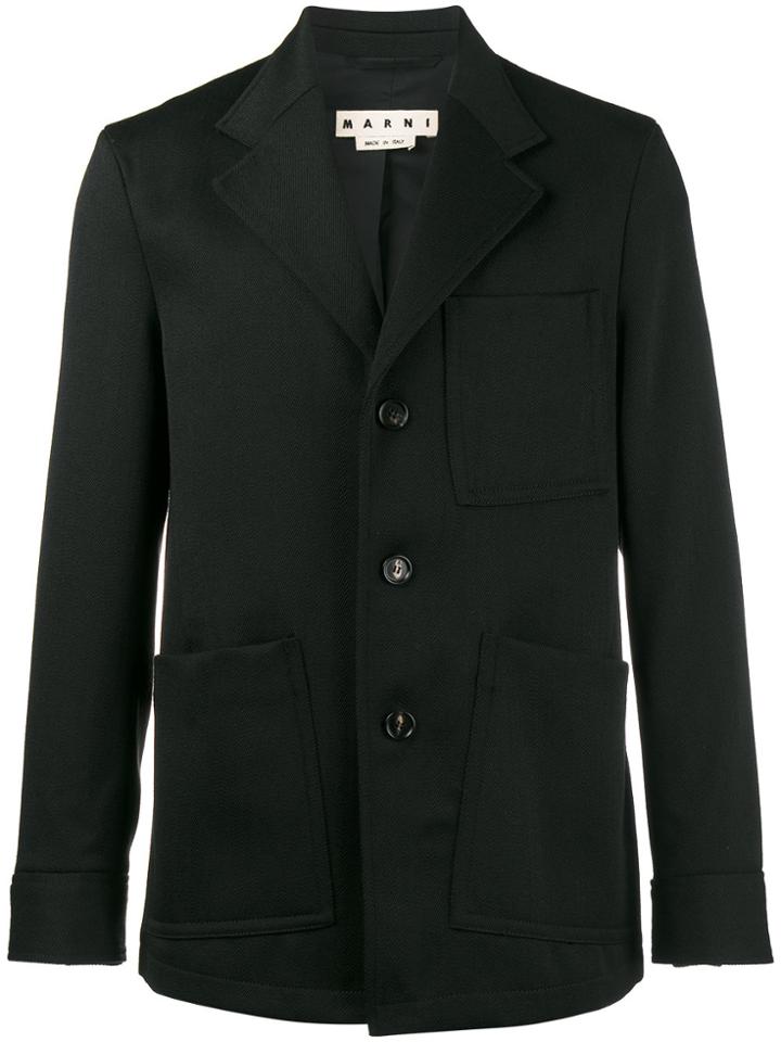 Marni Gabardine Patch Pocket Blazer - Black