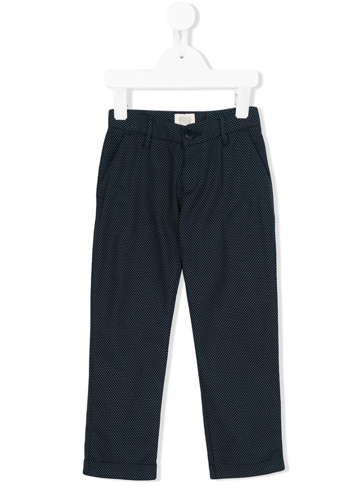 Armani Junior - Classic Microflecked Trousers With Turn-ups - Kids - Cotton - 12 Yrs, Blue