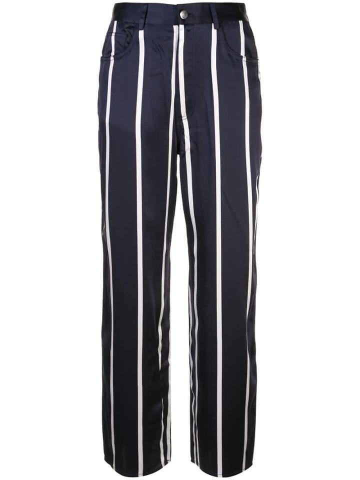 Fleur Du Mal Cropped Striped Trousers - Blue