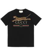 Gucci Gucci Logo T-shirt With Leopard - Black