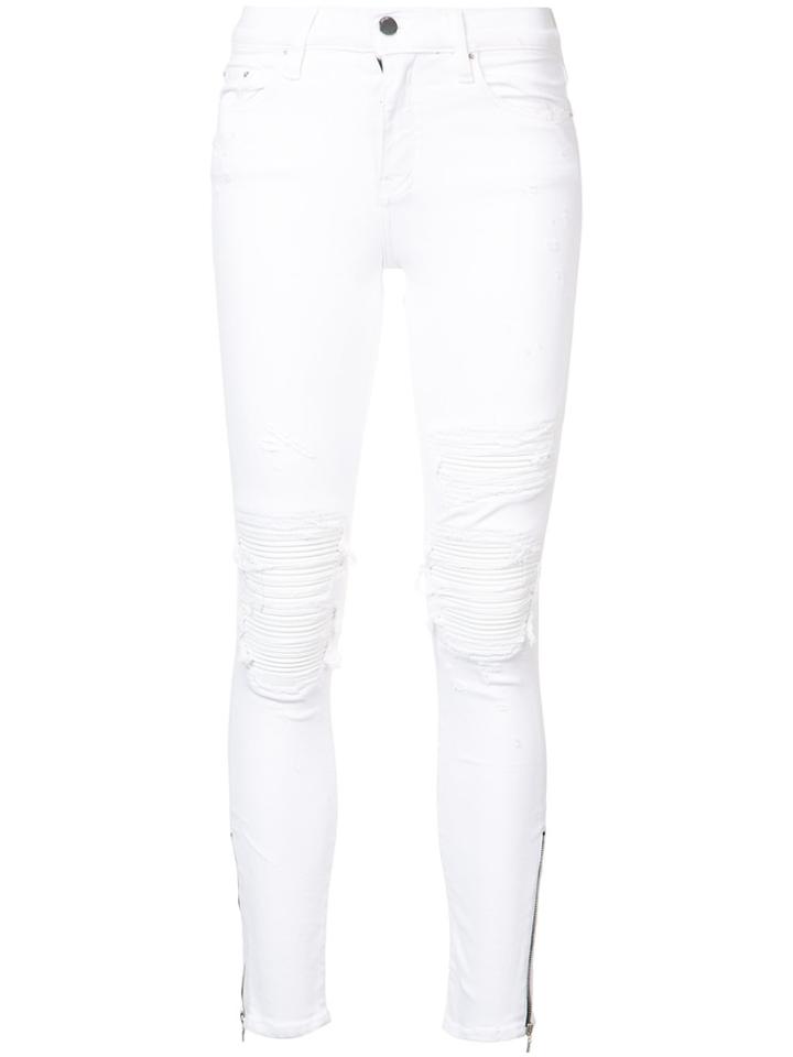 Amiri Zip Cuff Patch Skinny Jeans - White