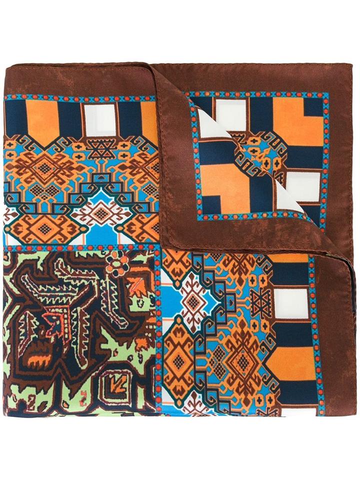 Etro Printed Scarf, Men's, Brown, Silk