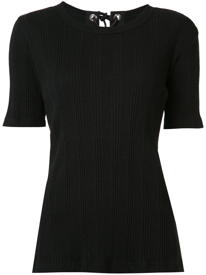 Sacai Ribbed Lace-back T-shirt, Women's, Size: Large, Black, Cotton