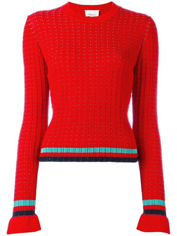 3.1 Phillip Lim - Contrast Stripe Jumper - Women - Cotton/spandex/elastane - S, Red, Cotton/spandex/elastane