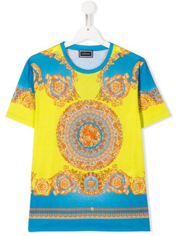 Young Versace Teen Boys Fluo Baroque Print T-shirt - Blue