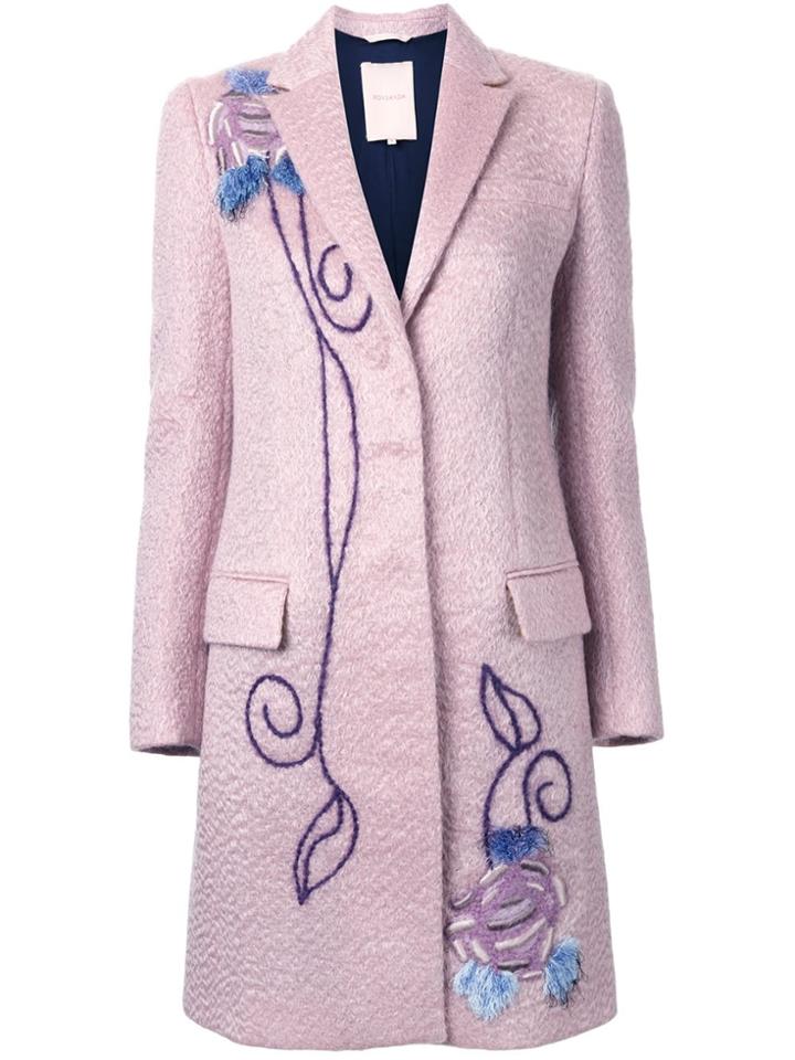 Roksanda Embroidered Single Breasted Coat - Pink & Purple