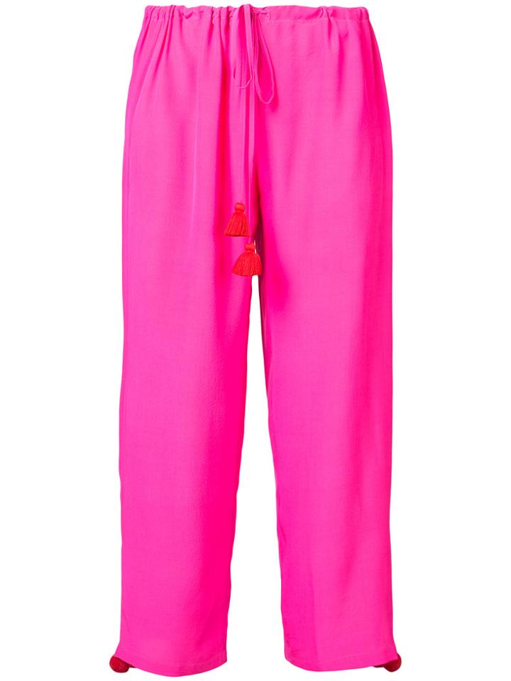 Figue Embellished Cropped Drawstring Trousers - Pink & Purple